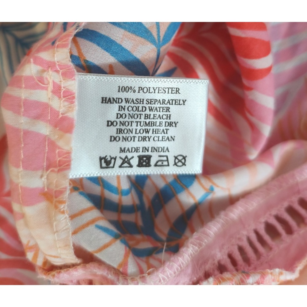America & Beyond Tropical Palm Leaf Tiered Maxi Dress Pom Pom Hem Pink XL - Picture 4 of 9